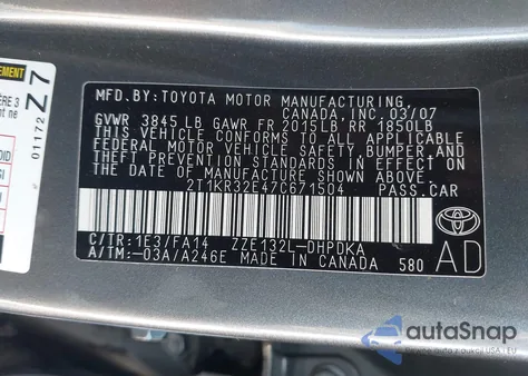 2007 Toyota Corolla Matrix Xr from USA, damaged, VIN 2T1KR32E47C671504